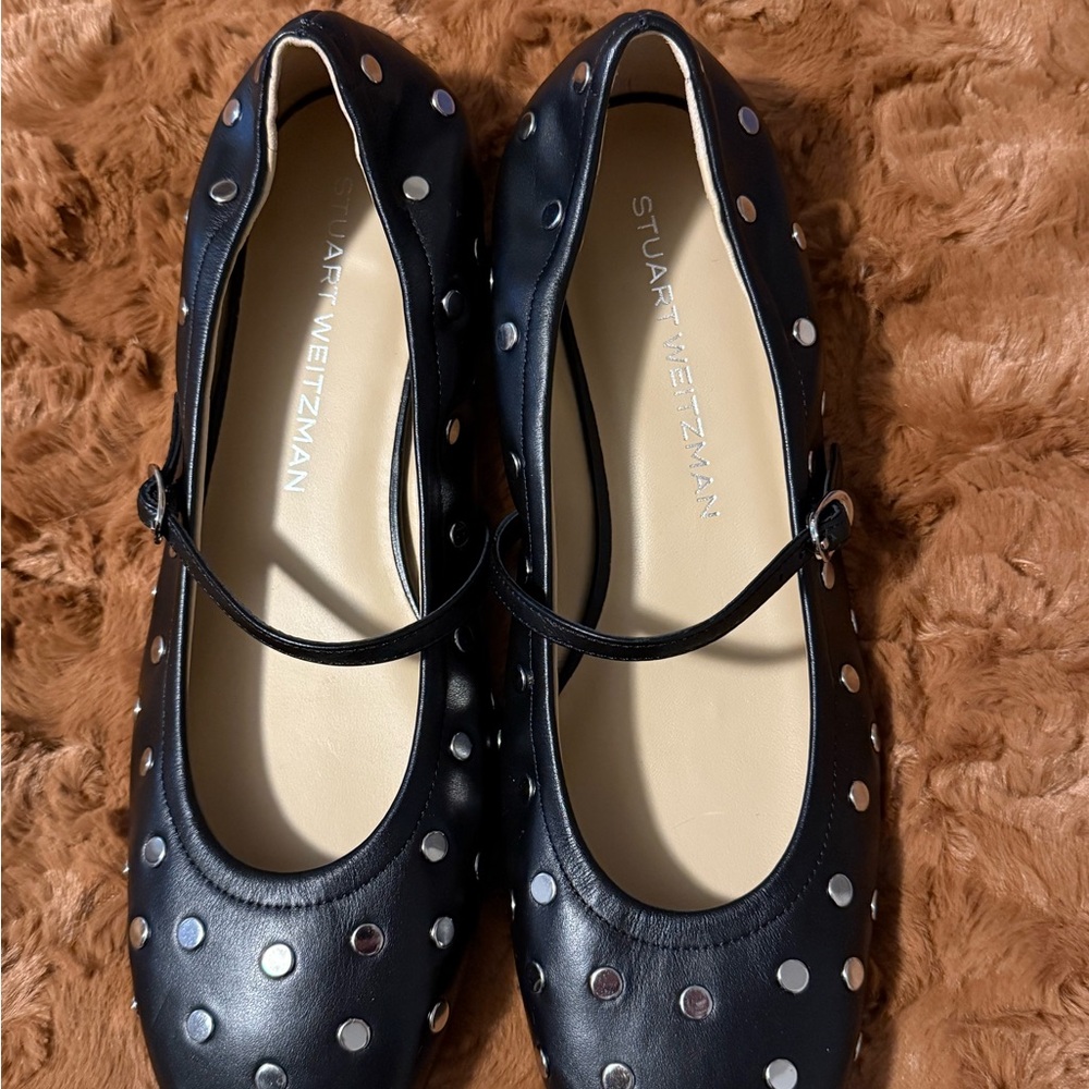 Stuart Weitzman Black Flats with Silver Accents